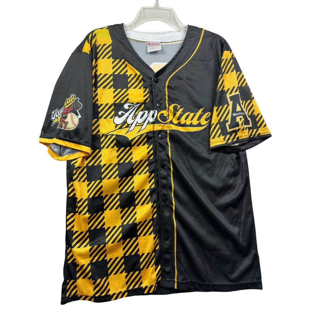 App State‎ Mountaineers Baseball Jersey Black Yellow Plaid Men's size XL